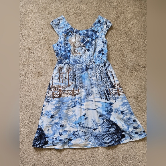 NWT Retrolicous Winter Seasonal Keyhole Cut Cap Sleeve A Line Dress Size 1X - Picture 2 of 11